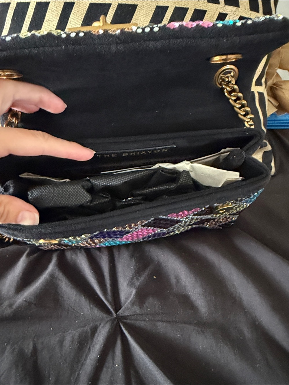 Kurt Geiger Multicolor Crystal Mosaic Shoulder Bag with Gold Chain - Picture 3 of 4